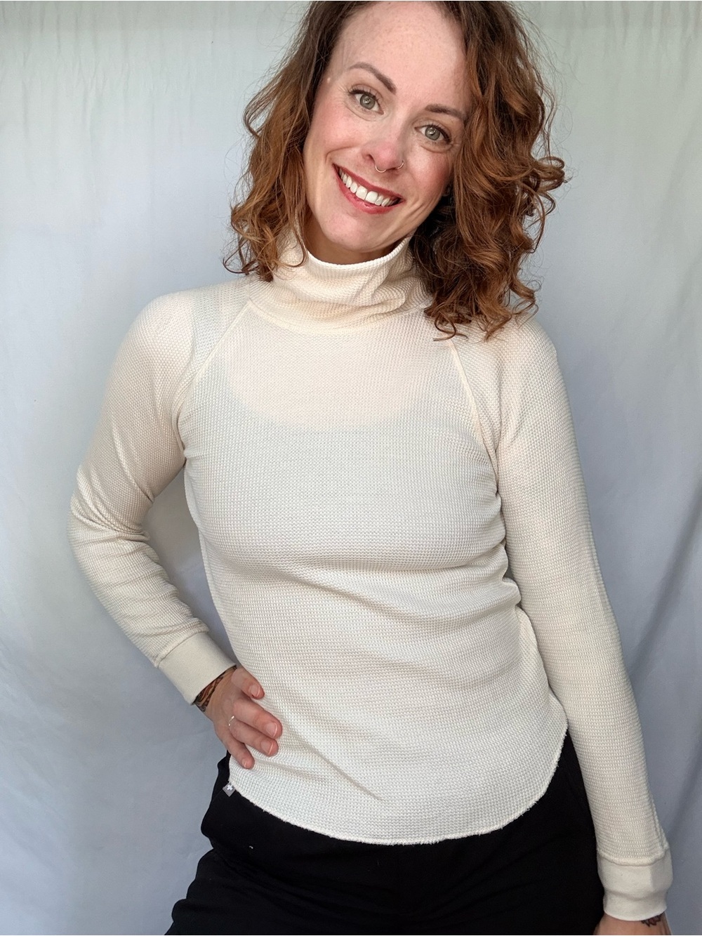 Everlane Cream Turtleneck Thermal Long Sleeve